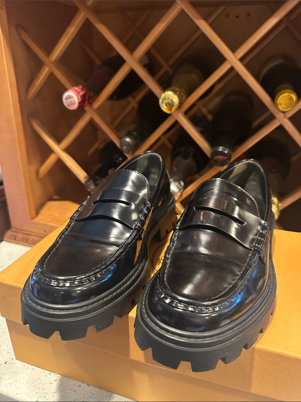 Tod's Black Leather Lug Sole Penny Loafers - Picture 5 of 11